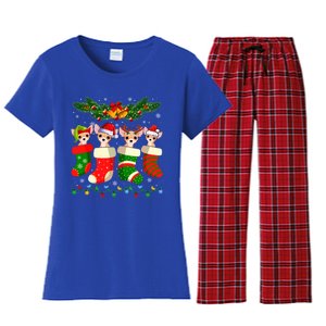 Christmas Light Chihuahua Dog In Christmas Sock Gift Women's Flannel Pajama Set