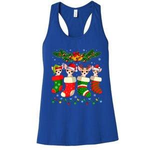 Christmas Light Chihuahua Dog In Christmas Sock Gift Women's Racerback Tank