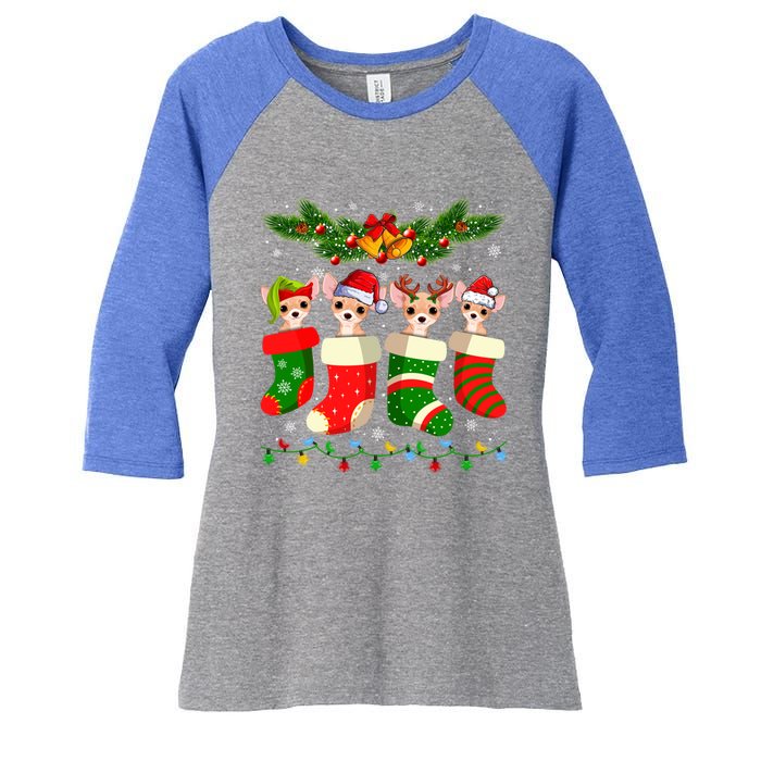 Christmas Light Chihuahua Dog In Christmas Sock Gift Women's Tri-Blend 3/4-Sleeve Raglan Shirt