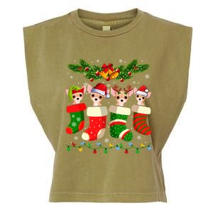 Christmas Light Chihuahua Dog In Christmas Sock Gift Garment-Dyed Women's Muscle Tee