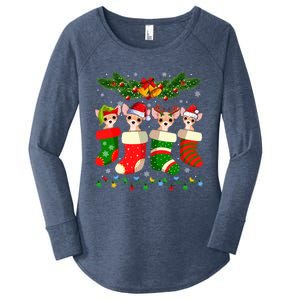 Christmas Light Chihuahua Dog In Christmas Sock Gift Women's Perfect Tri Tunic Long Sleeve Shirt