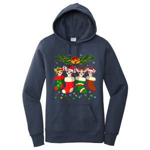 Christmas Light Chihuahua Dog In Christmas Sock Gift Women's Pullover Hoodie