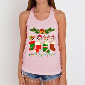 Christmas Light Chihuahua Dog In Christmas Sock Gift Women's Knotted Racerback Tank