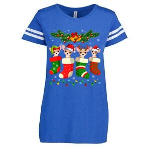 Christmas Light Chihuahua Dog In Christmas Sock Gift Enza Ladies Jersey Football T-Shirt