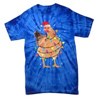 Christmas Lights Chicken Cool Gift Santa Funny Xmas Tree Chicken Gift Tie-Dye T-Shirt