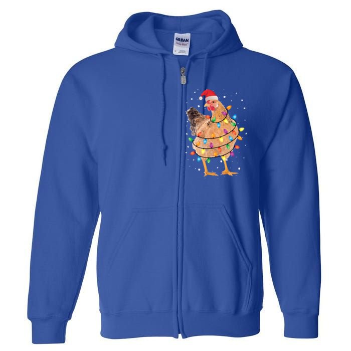 Christmas Lights Chicken Cool Gift Santa Funny Xmas Tree Chicken Gift Full Zip Hoodie