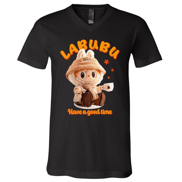 Cute Labubu Classic Pose Funny Labubu Gift V-Neck T-Shirt