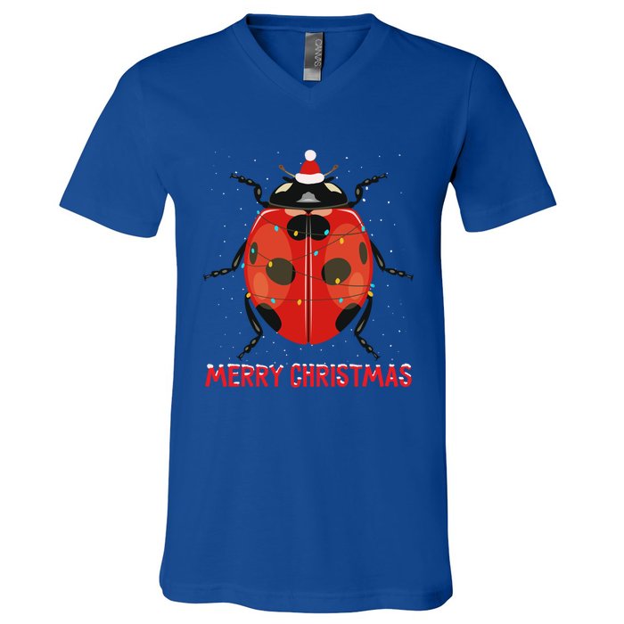 Cute Ladybug Christmas Tree Lights Great Gift V-Neck T-Shirt