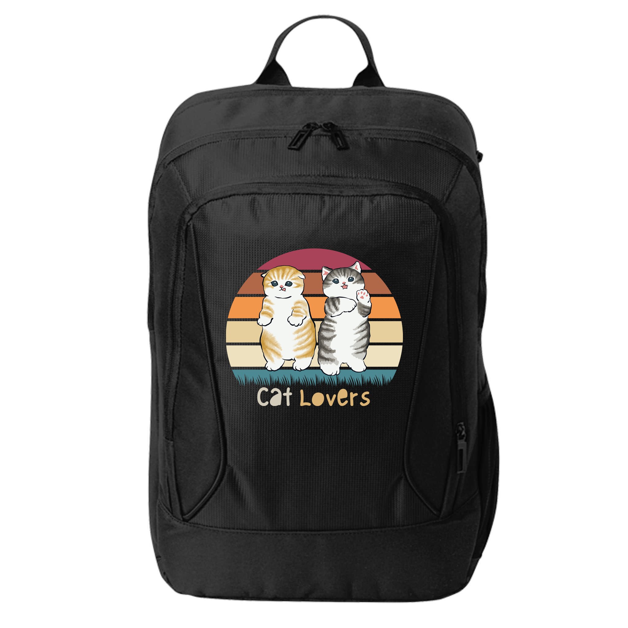 Cat Lovers Cute Retro Sunset City Backpack