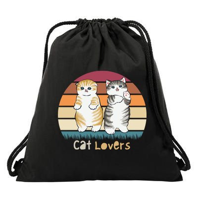 Cat Lovers Cute Retro Sunset Drawstring Bag