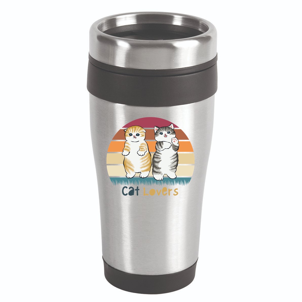 Cat Lovers Cute Retro Sunset 16oz Travel Tumbler