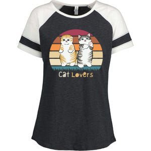 Cat Lovers Cute Retro Sunset Enza Ladies Jersey Colorblock Tee