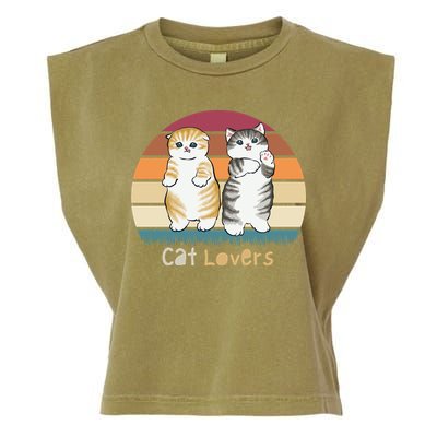 Cat Lovers Cute Retro Sunset Garment-Dyed Women's Muscle Tee