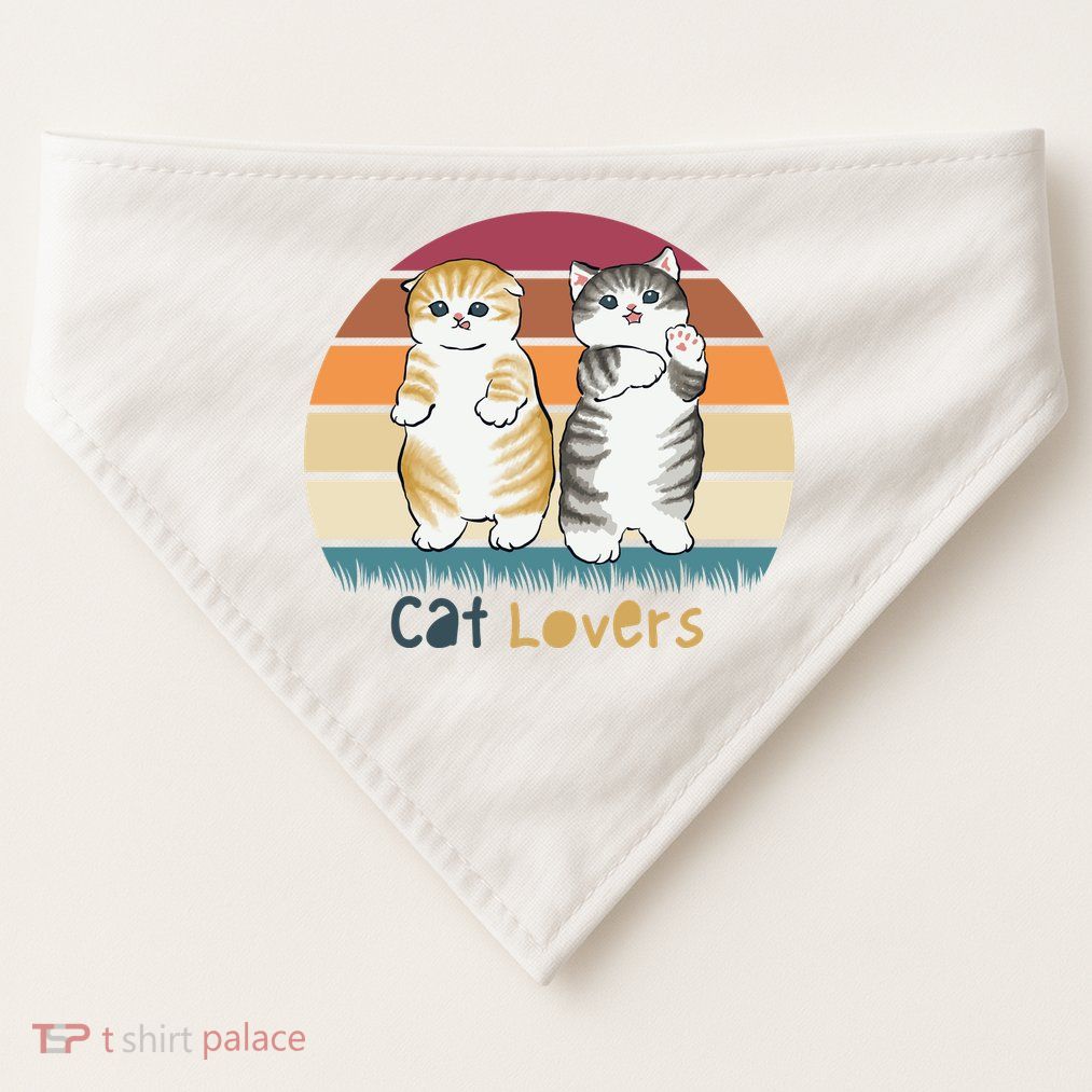 Cat Lovers Cute Retro Sunset USA-Made Doggie Bandana
