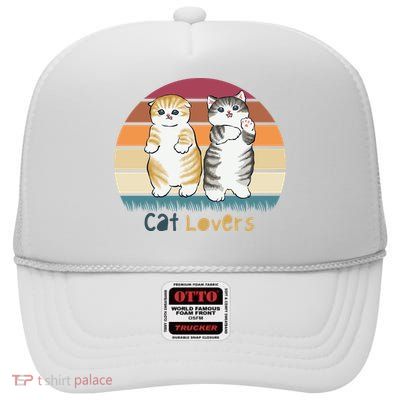 Cat Lovers Cute Retro Sunset High Crown Mesh Back Trucker Hat