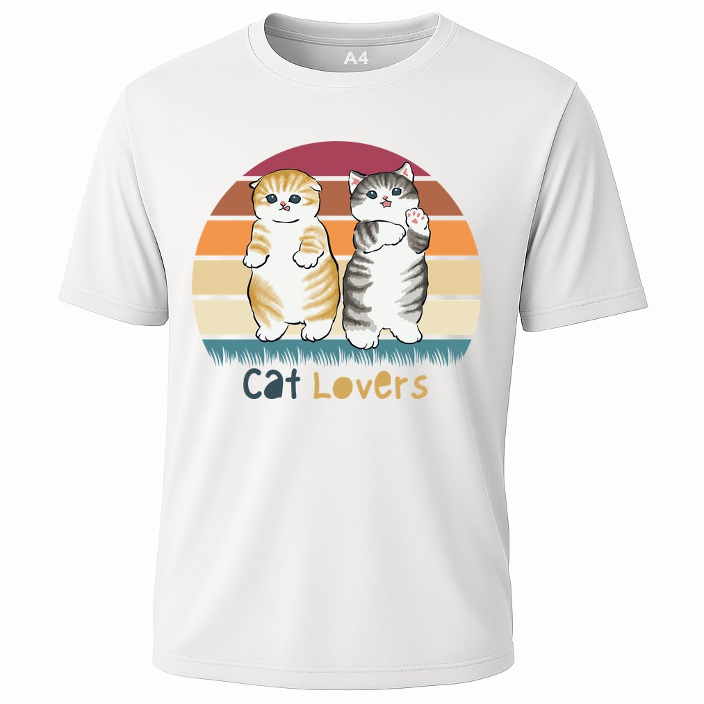 Cat Lovers Cute Retro Sunset Cooling Performance Crew T-Shirt