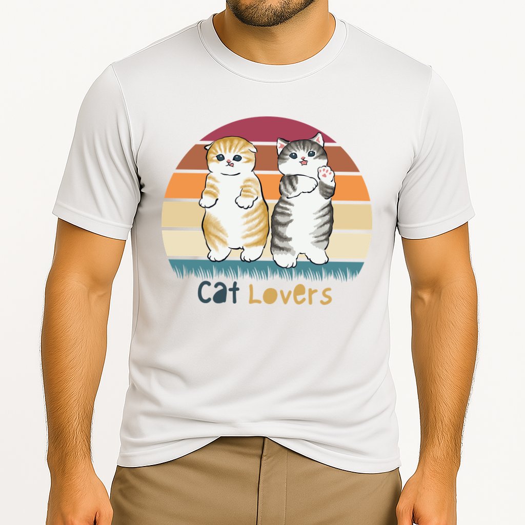 Cat Lovers Cute Retro Sunset Cooling Performance Crew T-Shirt