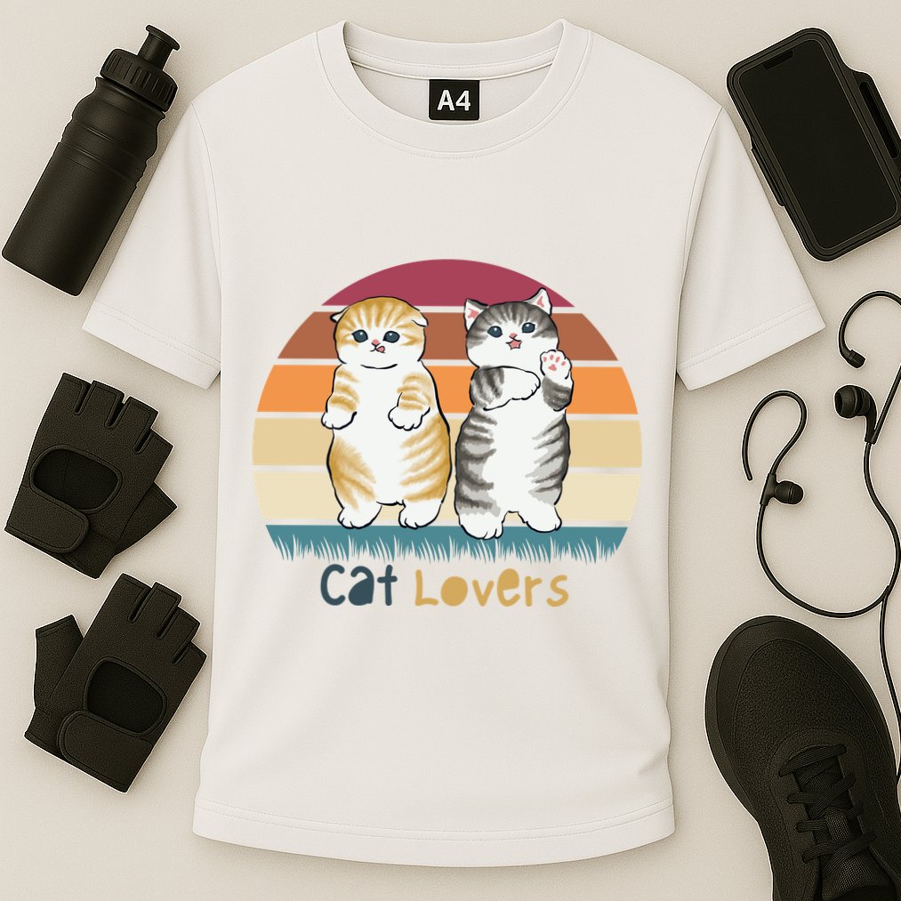 Cat Lovers Cute Retro Sunset Cooling Performance Crew T-Shirt