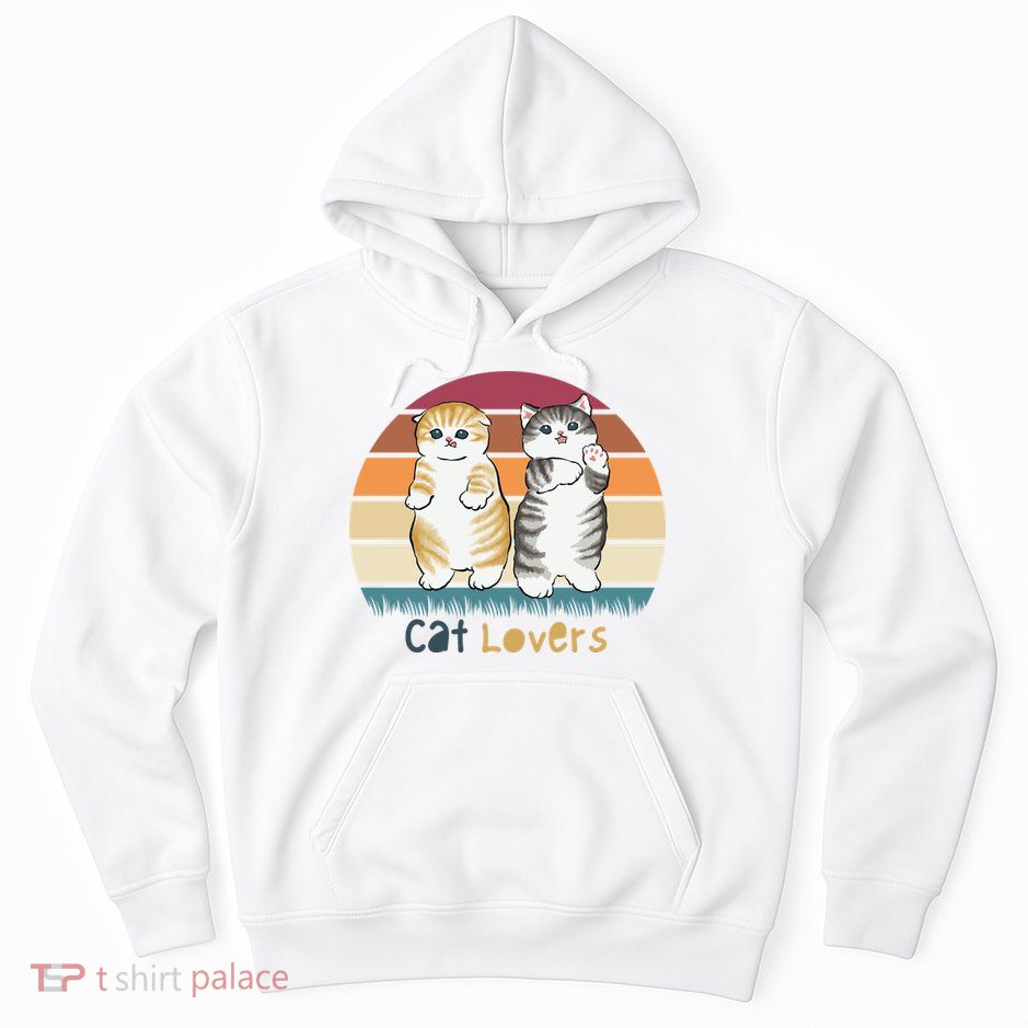 Cat Lovers Cute Retro Sunset Hoodie