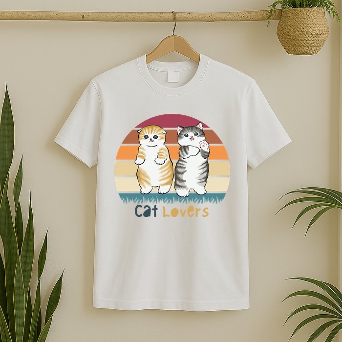 Cat Lovers Cute Retro Sunset T-Shirt