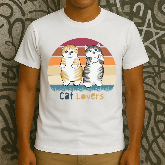 Cat Lovers Cute Retro Sunset T-Shirt