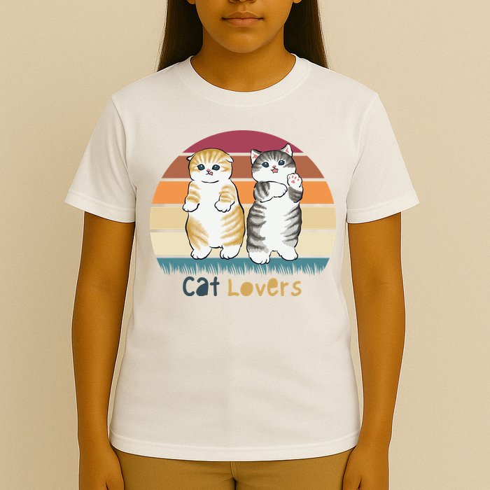 Cat Lovers Cute Retro Sunset T-Shirt