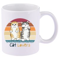 Cat Lovers Cute Retro Sunset 11oz C Handle Ceramic Mug