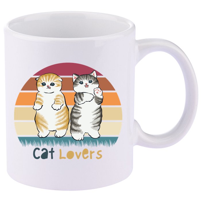 Cat Lovers Cute Retro Sunset 11oz C Handle Ceramic Mug