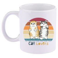 Cat Lovers Cute Retro Sunset 11oz C Handle Ceramic Mug