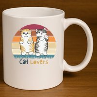 Cat Lovers Cute Retro Sunset 11oz C Handle Ceramic Mug