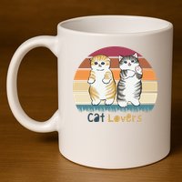 Cat Lovers Cute Retro Sunset 11oz C Handle Ceramic Mug