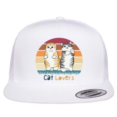 Cat Lovers Cute Retro Sunset Flat Bill Trucker Hat