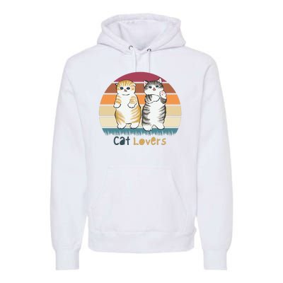 Cat Lovers Cute Retro Sunset Premium Hoodie