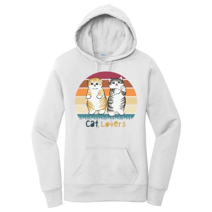 Cat Lovers Cute Retro Sunset Women's Pullover Hoodie