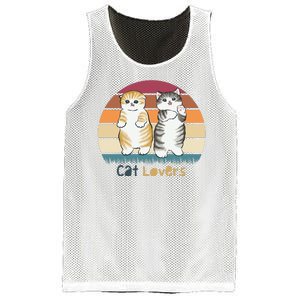 Cat Lovers Cute Retro Sunset Mesh Reversible Basketball Jersey Tank