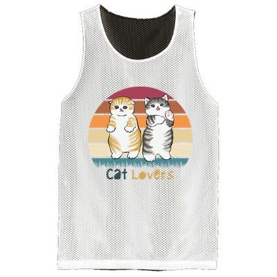 Cat Lovers Cute Retro Sunset Mesh Reversible Basketball Jersey Tank