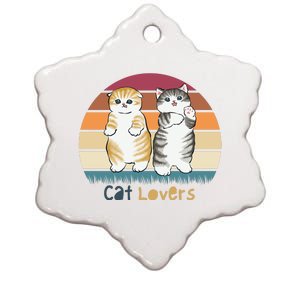 Cat Lovers Cute Retro Sunset Ceramic Star Ornament