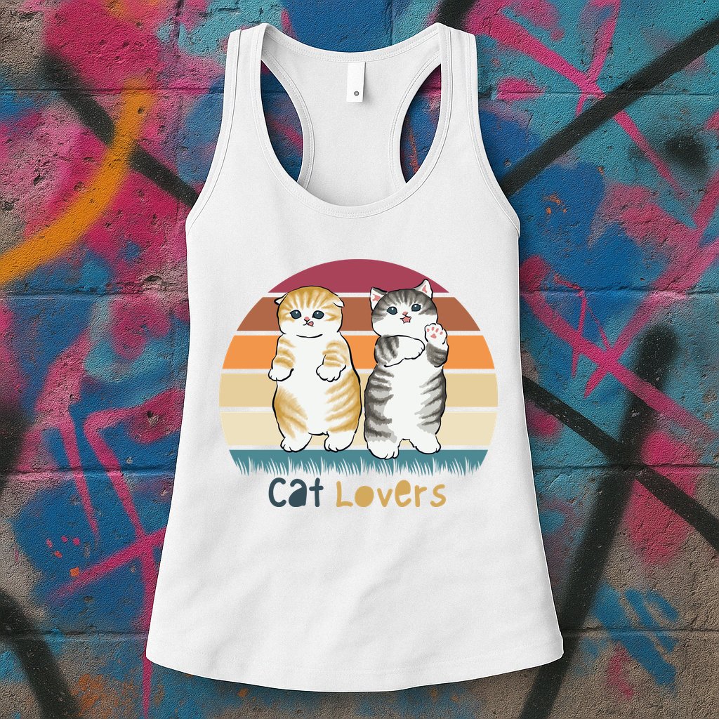 Cat Lovers Cute Retro Sunset Womens Tank Top