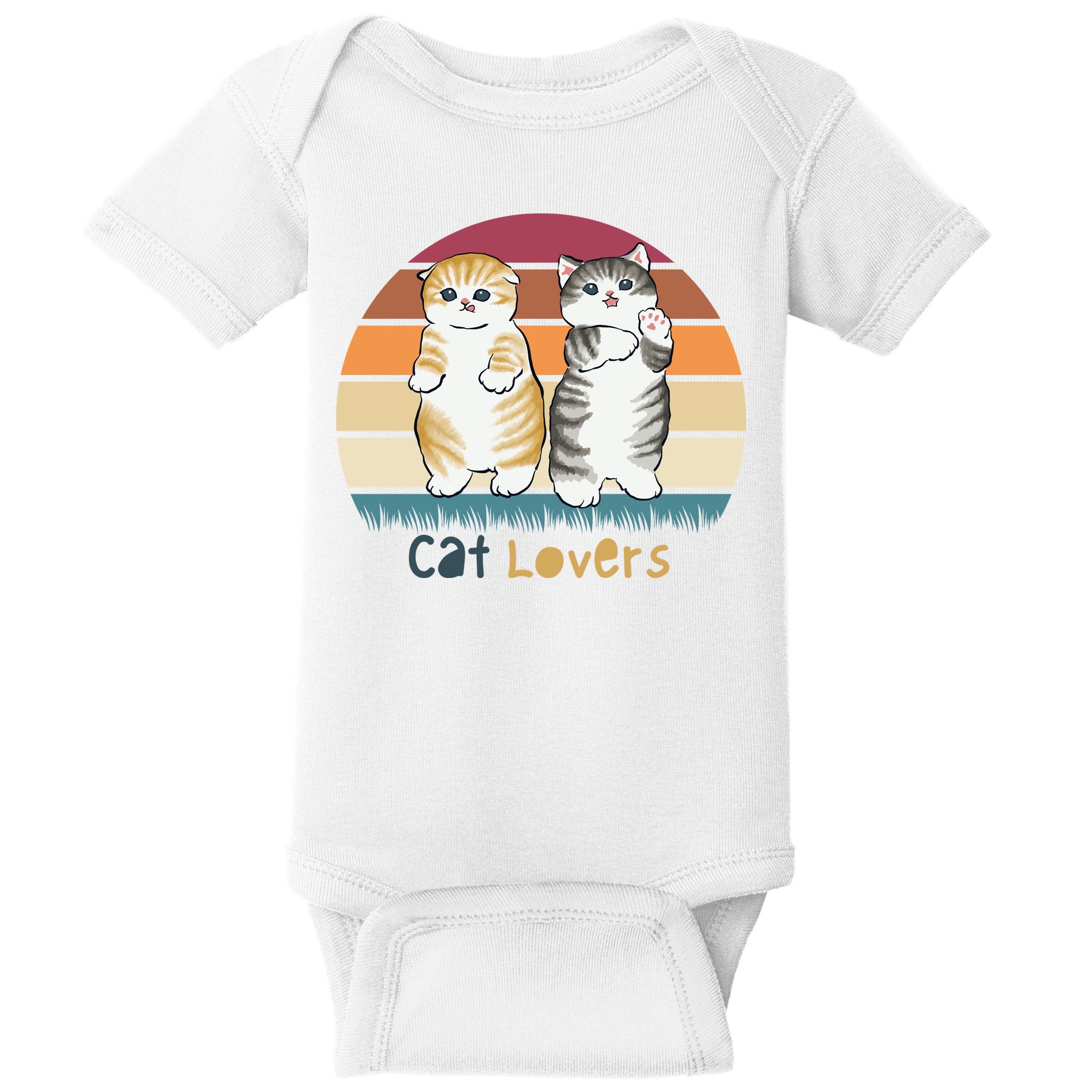 Cat Lovers Cute Retro Sunset Baby Bodysuit