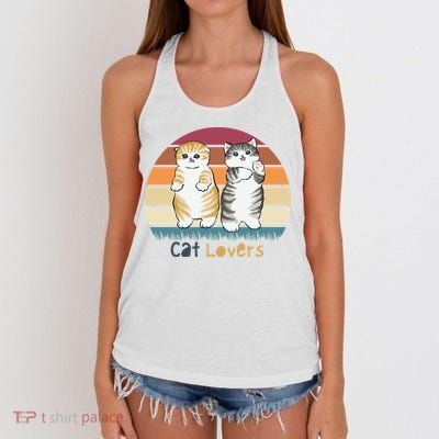 Cat Lovers Cute Retro Sunset Women's Knotted Racerback Tank