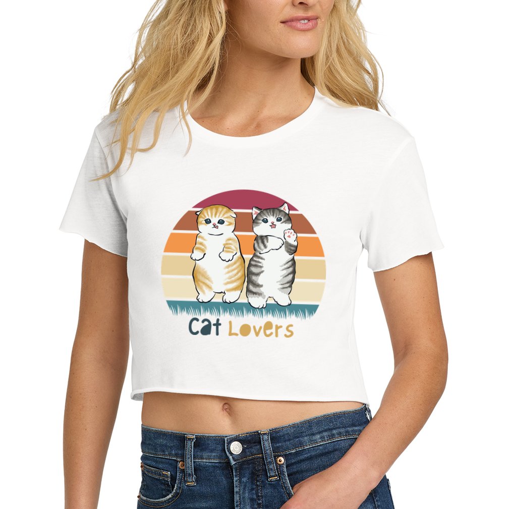 Cat Lovers Cute Retro Sunset Women's Crop Top Tee