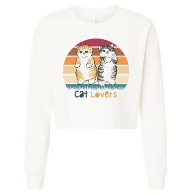 Cat Lovers Cute Retro Sunset Cropped Pullover Crew