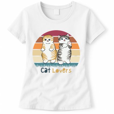 Cat Lovers Cute Retro Sunset Womens T-Shirt