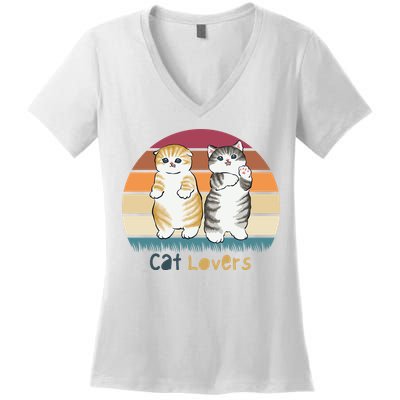Cat Lovers Cute Retro Sunset Women's V-Neck T-Shirt