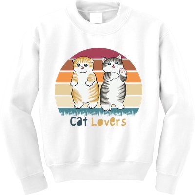 Cat Lovers Cute Retro Sunset Kids Sweatshirt
