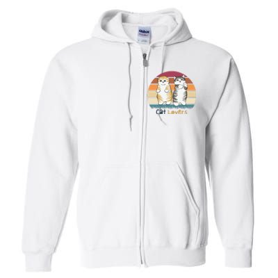 Cat Lovers Cute Retro Sunset Full Zip Hoodie