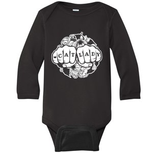 Cat Lady Cat Lover Knuckle Tattoo Cats And Tats Baby Long Sleeve Bodysuit