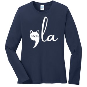 Comma La Cat Lady Kamala Harris Ladies Long Sleeve Shirt