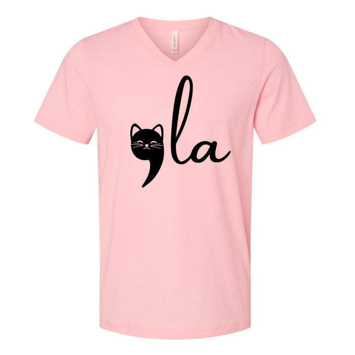 Comma La Cat Lady Kamala Harris V-Neck T-Shirt