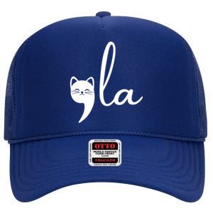 Comma La Cat Lady Kamala Harris High Crown Mesh Back Trucker Hat